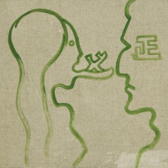 Liao Guohe, "Justice (Green Lines, Side, Female and Male)," 2013, acrylic on canvas
50x60cm
廖国核，《正义（绿线条 侧 女 男）》，2013，布面丙烯，50x60cm