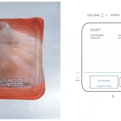 Magdalen Wong, “DUETS: Hong Kong Diets,” a series of four sound duets, sound installation, with photographs and sound files played on MP3 players, 2006  黄颂恩，“二重唱:香港的饮食, ”四声道二重唱，声音装置，照片, mp3文件，2006