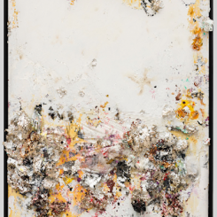 Michael Chow aka Zhou Yinghua ~O-O~, “Rose Garden II”, mixed Media: household paint with precious metals & trash, 2013 周英华,《玫瑰花园II》, 综合媒介:颜料、贵金属和垃圾, 244 x 183 cm, 2013