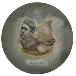 Wang Buke, “Thomas Edison”, oil on canvas, diameter 40 cm, 2013王不可，《爱迪生》，布面油画，直径40cm，2013