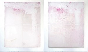 Jeremy Everett, “Recto / Verso #2”, ink on silk, 208 x 166 cm x 2 panels, 2014