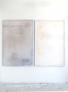 Jeremy Everett, “Recto / Verso #1”, oil and watercolour on silk, 152 x 101 cm x 2 panels, 2013