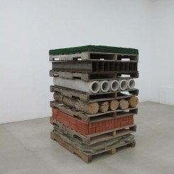 Charles Harlan, "Pallets", stone, brick, wood, concrete, steel, astro turf, 166.4 x 123.2 x 102.9 cm, 2013