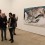 Sun Xun (L), talks to a visitor at the opening of "The Time Vivarium” at Sean Kelly Gallery, New York.