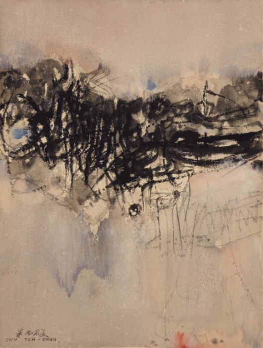 Lot 拍品编号 22 CHU TEH-CHUN 朱德群 (ZHU DEQUN, French/Chinese, 1920-2014) Untitled 《无题》 ink and watercolour on paper水墨 水彩 纸本 38 x 28 cm. (15 x 11 in.) Executed in the 1960s 约1960 年代作 HK$  300,000-  500,000 US$   38,500-   64,100 