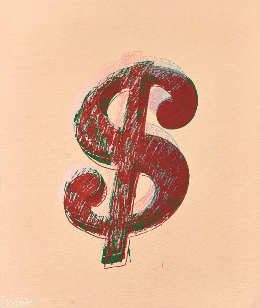 Lot 拍品编号 28 ANDY WARHOL 安迪．沃荷 (AMERICAN, 1928-1987) Dollar Sign 《美元符号》 synthetic polymer and silkscreen inks on canvas人造凝胶  丝网墨  画布 40 x 33.5 cm. (15 3/4 x 13 1/4 in.) Executed in 1981, 1981 年作 HK$ 2,000,000- 2,500,000 US$  256,400-  320,500 © 2015 The Andy Warhol Foundation for the Visual Arts, Inc. / Artists Rights Society (ARS), New York. 