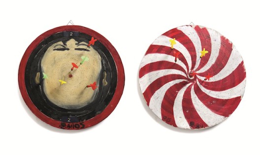 Lot 拍品编号 97 ZHANG ENLI 张恩利 (Chinese, B. 1965) Dartboards 《标靶》 mixed media on wood 综合媒材 木板 diameter: 40 cm. (15 3/4 in.) Executed in 2005, 2005年作 HK$  150,000-  200,000 US$   19,200-   25,600 