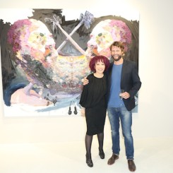 Pearl Lam and artist Ben Quilty at the opening of "Straight White Male" at Pearl Lam Galleries, Hong Kong.