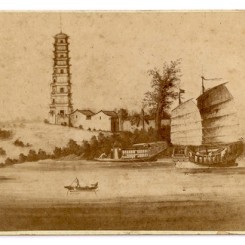 5. 广州珠江及琶洲塔，香港瑸和照相馆，1870年代，翻拍自外销画的名片格式蛋白照片
Pa-Chow PogodaPun Woo