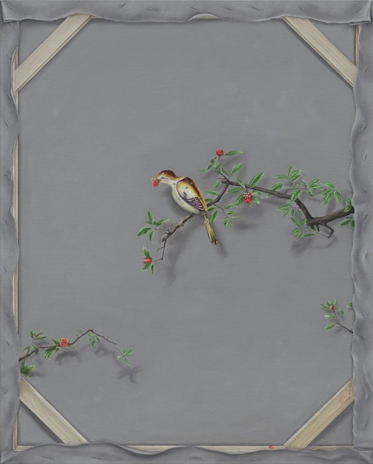 Chen Jiaye, “Yellow Oriole on the Pomegranate Branches”, Oil on canvas, 100 x 80 cm, 2014陈家业,《榴花黄鸟图》,布面油画,100 x 80 cm,2014