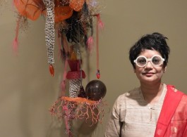 Rina Banerjee at her exhibition opening for "Migration's Breath" at Ota Fine Arts, Singapore, 2015. (Photo: Chris Moore).