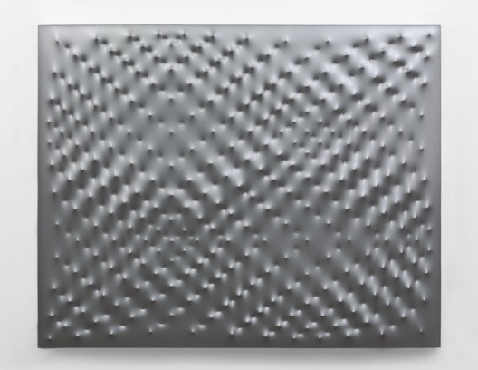 Enrico Castellani, Superficie argento, 2008. Acrylic on canvas. 47 1/4 x 59 inches (120 x 150 cm). © DACS 2016. Courtesy Fondazione Enrico Castellani.