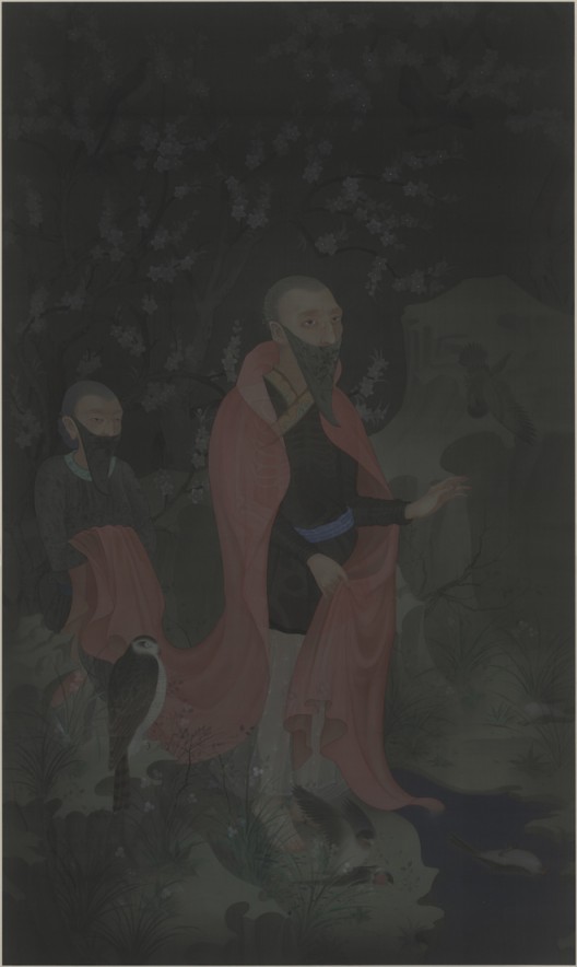 郝量，《林间记》（The Story of the Woods），绢本重彩（Ink and color on silk），250x150 cm， 2011