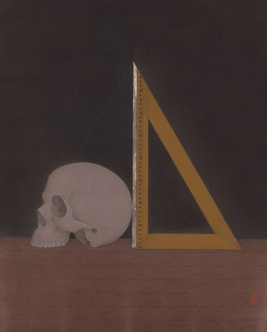 曾志钦，《测量行为》，绢本设色，50×40cm，2015