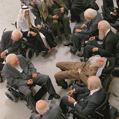Sun Yuan & Peng Yu, "Old People’s Home", installation with 13 life-size puppets on motorized wheel chairs, dimensions variable, 2007. M+ Sigg Collection, Hong Kong. By donation © Sun Yuan & Peng Yu.