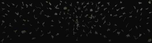 杨牧石，《割离》，木料，墨，玻璃，163件，150 × 560 cm，2013-2016. Yang Mushi, 