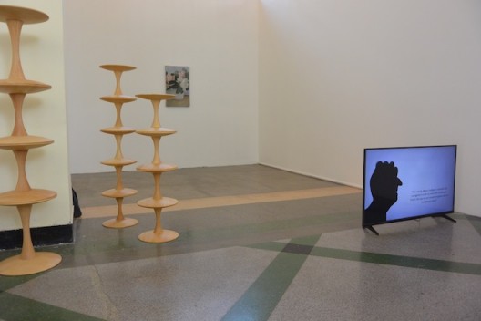 Cao Fei (foreground) and some interesting stools piled up at Vitamin Creative Space (Beijing and Guangzhou)