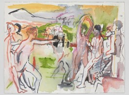 Cecily Brown, Young Spartans (After Degas), 2016. Watercolor and gouache on paper, 12 1/4 x 17 1/8 inches (31.1 x 43.5 cm) © 2016 Cecily Brown