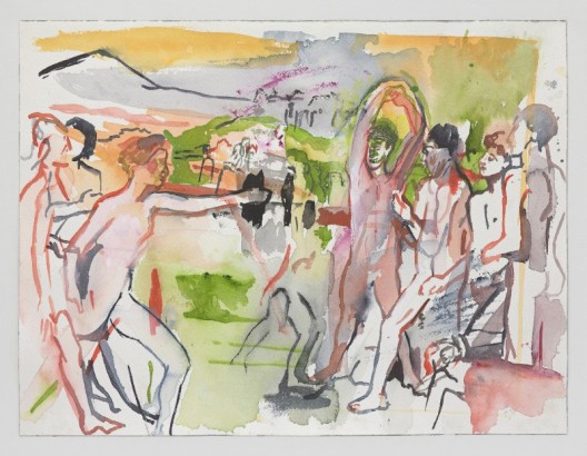 Cecily Brown, Young Spartans (After Degas), 2016. Watercolor and gouache on paper, 12 1/4 x 17 1/8 inches (31.1 x 43.5 cm) © 2016 Cecily Brown