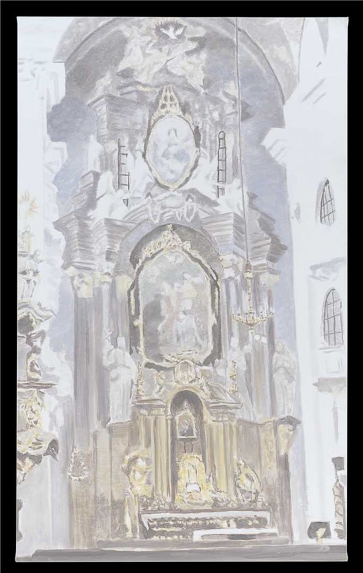 吕克·图伊曼斯,《教堂》,布面油画,235.5 × 142 cm,2006图片由伦敦/纽约大卫·茨维尔纳画廊提供)/ Luc Tuymans, “Church”, oil on canvas, 235.5 × 142 cm, 2006. Courtesy David Zwirner, New York/London.