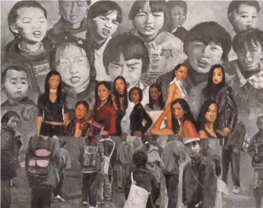 《孩子与模特儿》（2002），余友涵，丙烯、布，250 × 196cm，图片来源于艺术家
