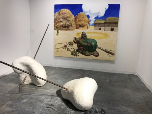 Li Gang (front) and Wang Xingwei (painting) at Galerie Urs Meile