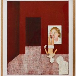 Jens FÄNGE, "Arrivals", 2016, Oil, vinyl and fabric on panel 65 x 54 cm, Courtesy Galerie Perrotin