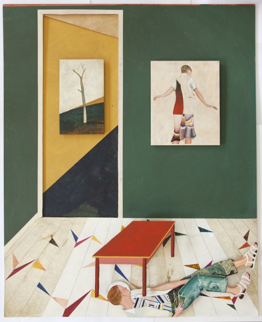 Jens FÄNGE, "Sister Feelings", 2016, Oil, vinyl, cardboard and wood on panel 100 x 81 cm, Courtesy Galerie Perrotin