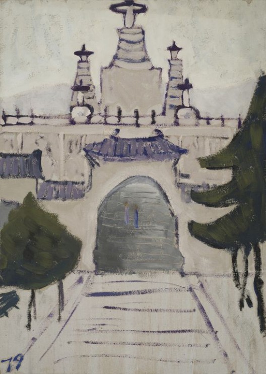 李珊，《五塔寺》, 纸板油画，36.5 x 26 cm，1979 LI Shan, Wuta Temple,Oil on cardboard, 36.5 x 26 cm, 1979