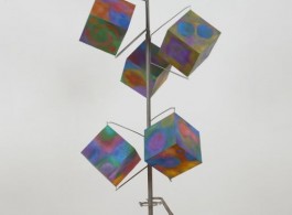 George Rickey, Column of Six Cubes with Gimbal, 1995-1996, stainless steel, polychrome, unique, 83 x 32 x 32 in. Each cube: 8 x 8 in, courtesy of Marlborough Gallery Inc. and the Estate of George Rickey