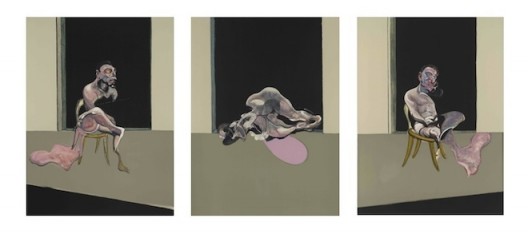 Francis Bacon, Triptych August 1972_1989, Bacon and Freud: Graphic Works, 18 January 2017 – 25 February 2017, Marlborough Graphics, London, marlboroughlondon.com 弗朗西斯·培根，《三联画1972-1989》©弗朗西斯·培根遗产基金会，《弗朗西斯·培根和卢西恩·佛洛伊精选平面作品展》，2017年1月18日-2月25日，马乐伯平面设计，伦敦