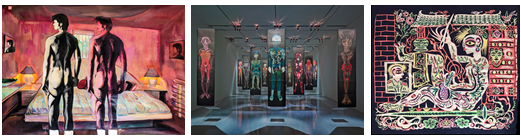 Caption (from left to right): The Room at the Top of the Stairs, 1983, Oil on Canvas, 91 x 127 cm, by Fu-Sheng KU, Courtesy of Eslite Gallery; Man Hole, 2014-2016, Oil Pastel and Paper, 55 x 237 cm, by HO Chun Ming, Courtesy of Ho Chun Ming Studio; Sew, 2015,Paper, 140 x 140 cm, by Xiyadie, Courtesy of Xiyadie;图注(从左至右):《秘密房间》,1983年,布面油画,91 x 72公分,顾福生,图片由诚品艺廊提供;《男洞》,2014-2016年,粉蜡笔、纸,55 x 237公分,一组两件,共计13组,侯俊明,图片由艺术家工作室提供;《缝》,2015年,剪纸,140 x 140公分,西亚蝶,图片由艺术家提供。