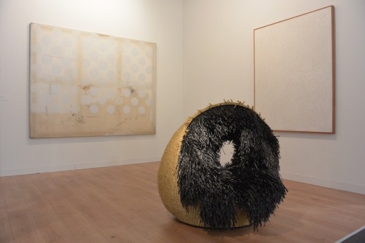 Haegue Yang (front) and Chung Sang-hwa at Kukje / Tina Kim Gallery