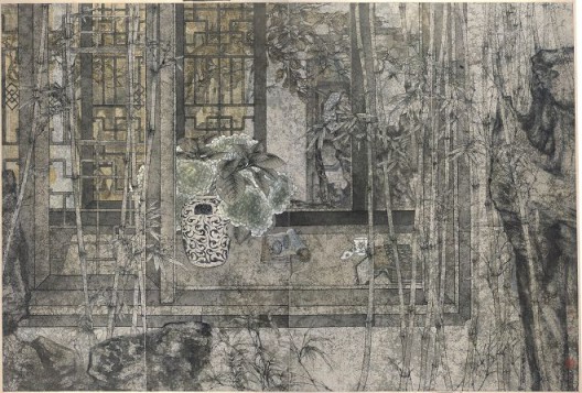 郑力，《书香门第》，水墨 设色 纸本，1999（图片由艺术家及汉雅轩提供） ZHENG Li, 