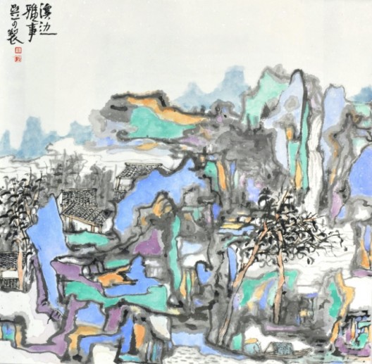 Wu Ke, Leisures by the Waters, 2017, Ink on paper, 69.5 x 69.5cm (image courtesy the artist and arTTouch)