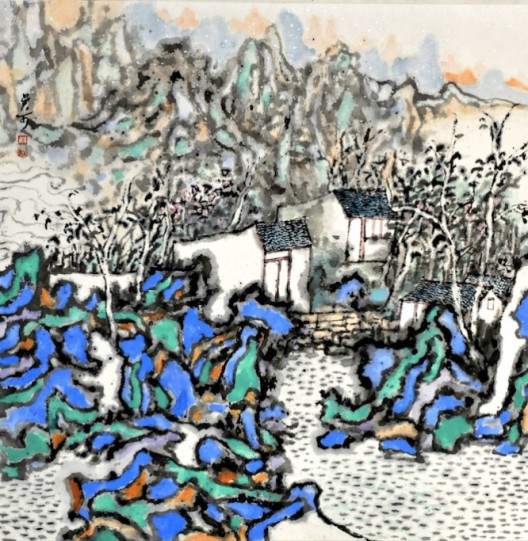 Wu Ke, Wannan Houses, 2017, 69.5x69.5 cm, ink and color on paper (image courtesy the artist and arTTouch)
