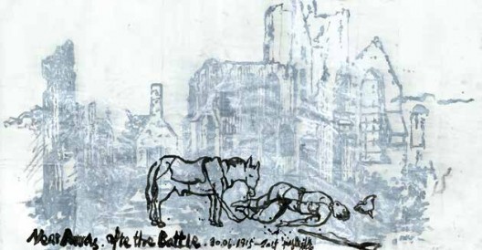 《战后1915-2015》,墨、丙烯、宣纸,120×232 cm,2015