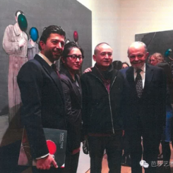Alex Platon, Song Yige, Zeng Fanzhi and Gilbert Lloyd at opening of Song Yige exhibition at Marlborough Fine Art, January 26, 2016