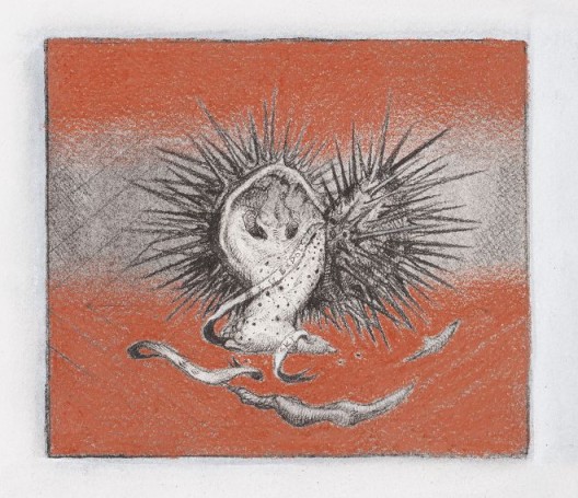 陈敬元,《防卫机制》,素描,13 x 14.8 cm,2016 Chen Ching-Yuan, “Defense Mechanisms”, Charcoal on paper, 13 x 14.8 cm, 2016
