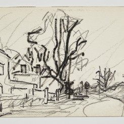 Park Village East, 1998, black ink and crayon on paper, 20 x 29.8 cm.; 7 7/8 x 11 ¾ in., entitled, signed and dated on reverse. Copyright Frank Auerbach, Courtesy Marlborough Fine Art