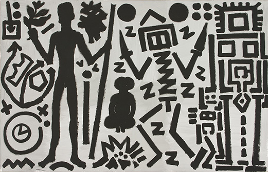A.R. Penck, Welt des Adlers IV (World of the Eagle IV), 1981. Acrylic on canvas, 70 3/4 x 110 1/4 inches (180 x 280 cm).