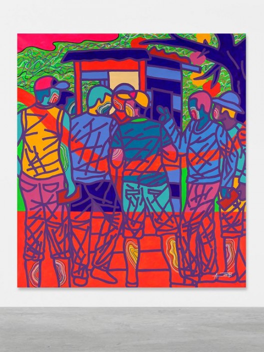 阿贾布·伯纳德·阿特格瓦，《今天是星期二》，布面丙烯，199 x 178 cm，2018 Ajarb Bernard Ategwa, Today Is Tuesday,  Acrylic on canvas, 199 x 178 cm, 2018 (Courtesy of artist and Peres Projects)