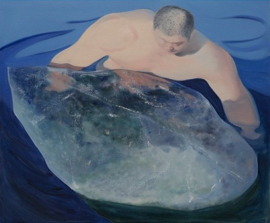 王晓曲，《冰人》，布面油画，100 x 120 cm，2018 Wang Xiaoqu, Man with Ice, Oil on canvas, 100 x 120 cm, 2018 (Courtesy of artist and AIKE)