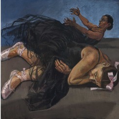 Paula Rego, “Dancing Ostriches from Disney’s ‘Fantasia’”,  1995. Triptych, pastel on paper mounted on aluminium, each panel 150 x 150 cm. Saatchi Collection, London 
宝拉·雷戈，“迪士尼幻想曲之跳舞的鸵鸟”，1995，三联纸上色粉镶铝框，每幅150 x 150 cm，伦敦萨奇收藏