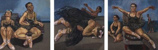 Paula Rego, “Dancing Ostriches from Disney’s ‘Fantasia’”,  1995. Triptych, pastel on paper mounted on aluminium, each panel 150 x 150 cm. Saatchi Collection, London  宝拉·雷戈，“迪士尼幻想曲之跳舞的鸵鸟”，1995，三联纸上色粉镶铝框，每幅150 x 150 cm，伦敦萨奇收藏 