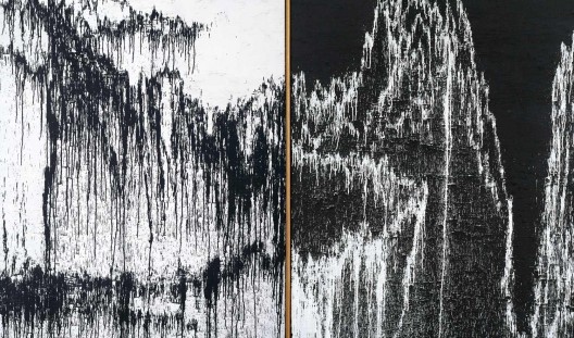 Yeoh Choo Kuan Side By Side 2018 Acrylic & structuring paste on linen 153 x 183 cm; 153 x 183 cm