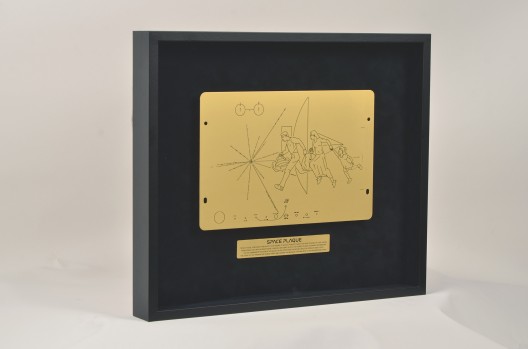 Halil Altındere, Space Plaque Message from Earth 2019; Acid etching on brass, framed 38x45cm PILOT