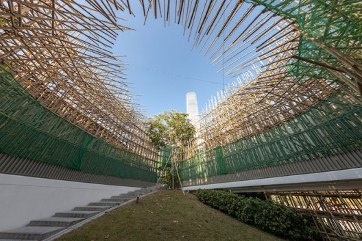 Liang Shuo,    In the Peak 2019 Bamboo, plastic mesh, and artificial branches Dimensions variable Commissioned by M+, Hong Kong Installation view, 2019. Image: Winnie Yeung @ iMAGE28 Courtesy of M+, Hong Kong