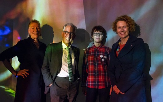 Catriona and Simon Mordant, with Pipilotti Rist (center) and Elizabeth Ann Macgregor