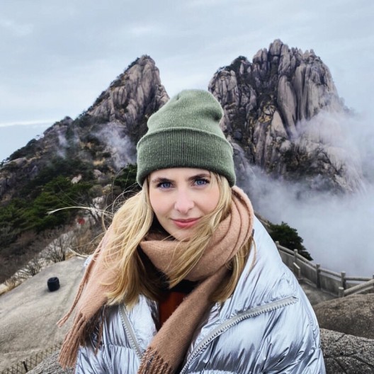 Alice Gee on Huangshan mountain, Anhui Province, December 2019